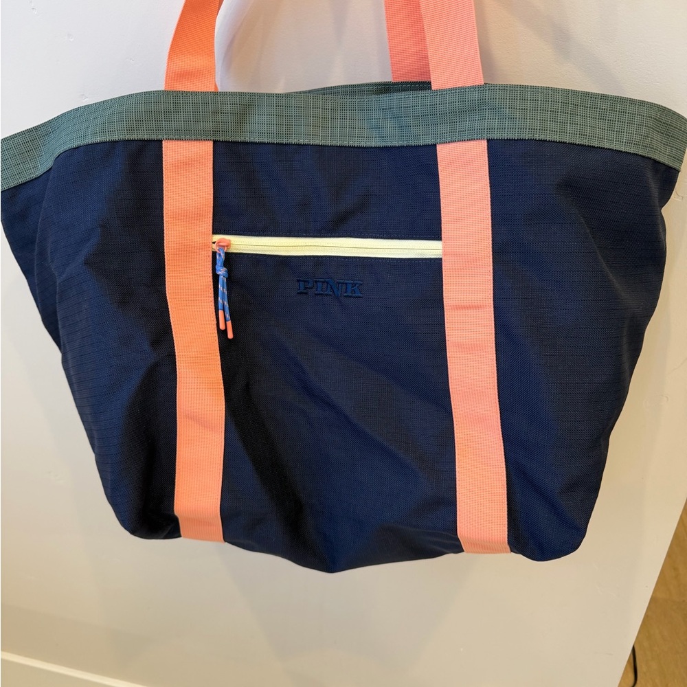 PINK Victoria's Secret Navy, Coral & Olive Canvas Tote